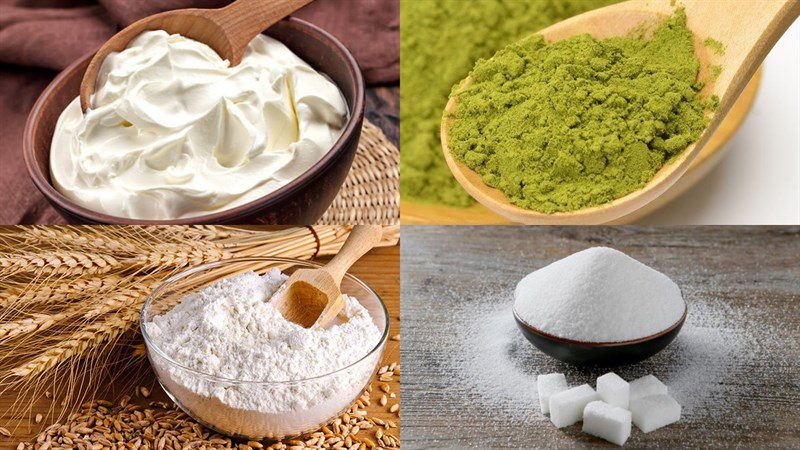 Ingredients for green tea cheesecake