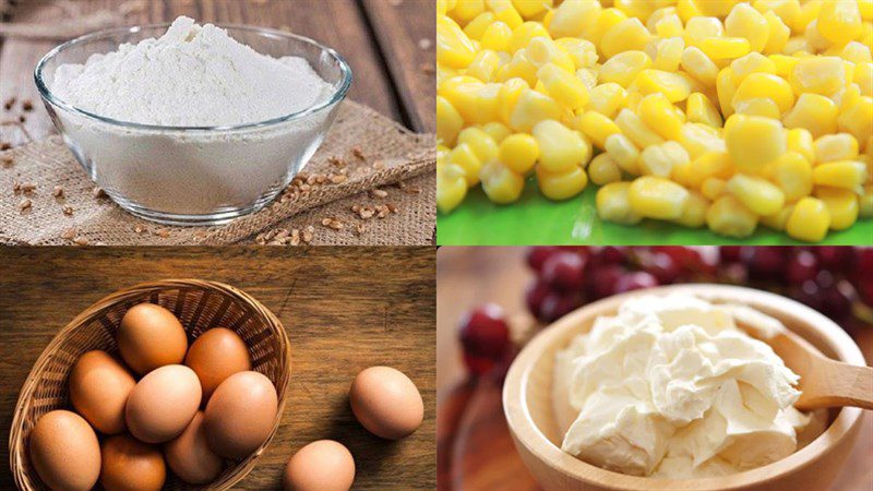 Ingredients for the dish with 2 methods of making strawberry madeleine and corn madeleine