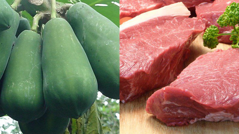 Ingredients for the dish of boiled papaya soup with bones, boiled papaya soup with meat