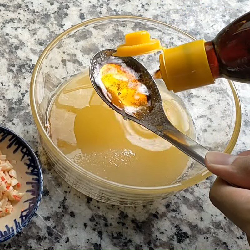 Step 5 Prepare the dressing for the salad Taro salad with shrimp and pork