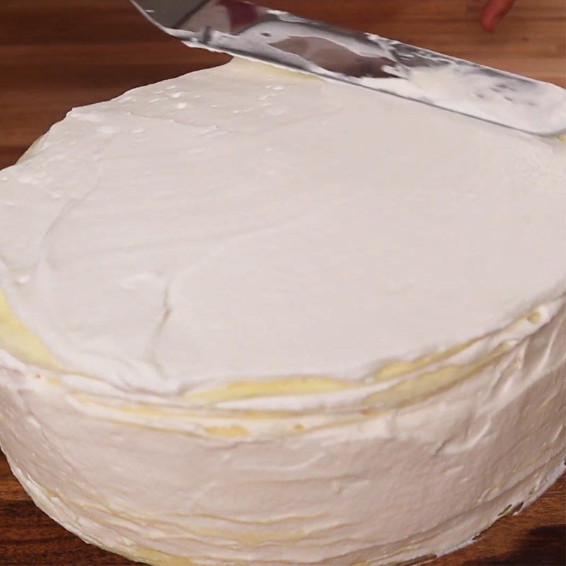 Step 8 Spread cream and decorate Thousand Layer Rose Crepe Cake