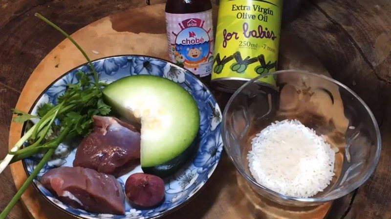 Ingredients for duck porridge with taro, duck porridge with green pumpkin