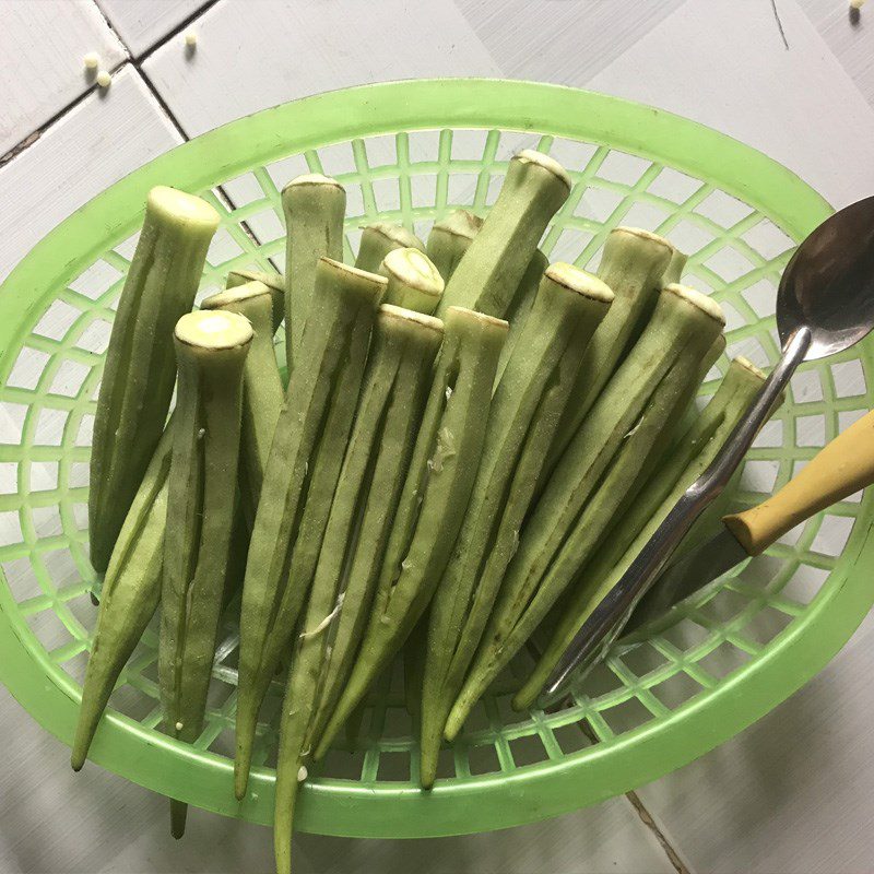 Step 2 Prepare the okra for crispy fried stuffed okra