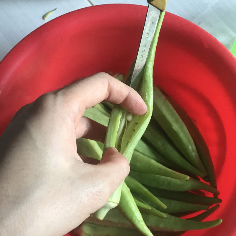 Step 2 Prepare the okra for crispy fried stuffed okra