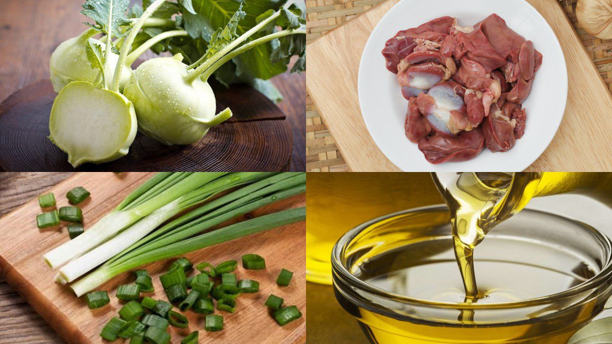 Ingredients for stir-fried kohlrabi with chicken intestines