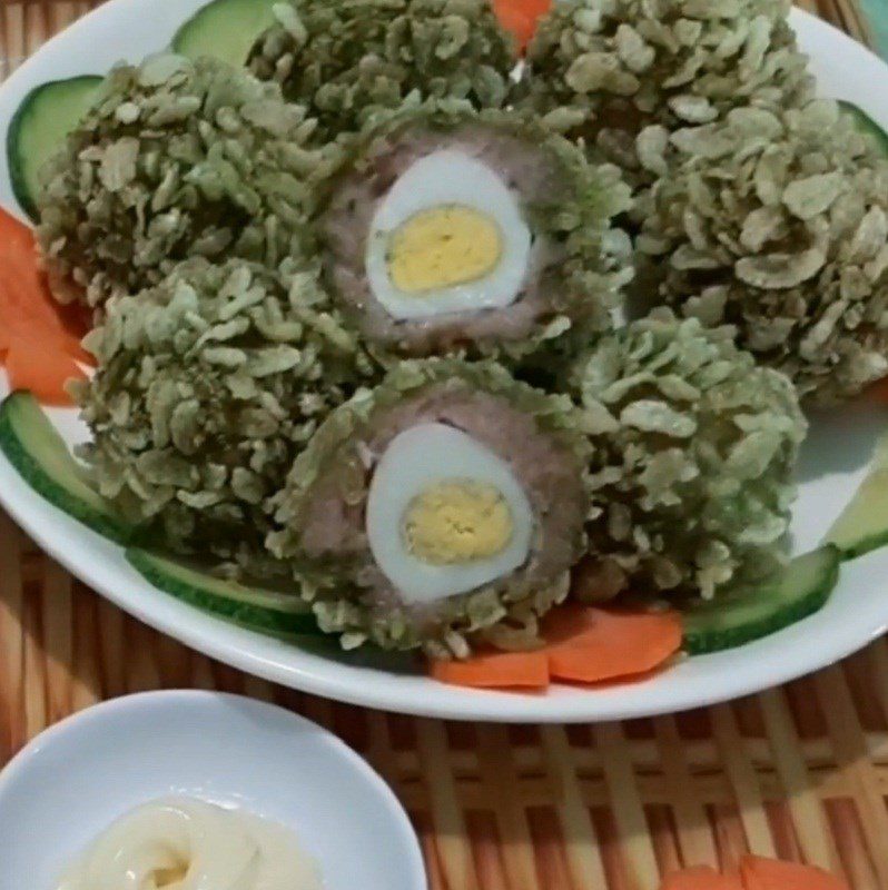 Step 5 Final Product Fried Quail Eggs with Green Rice Flakes