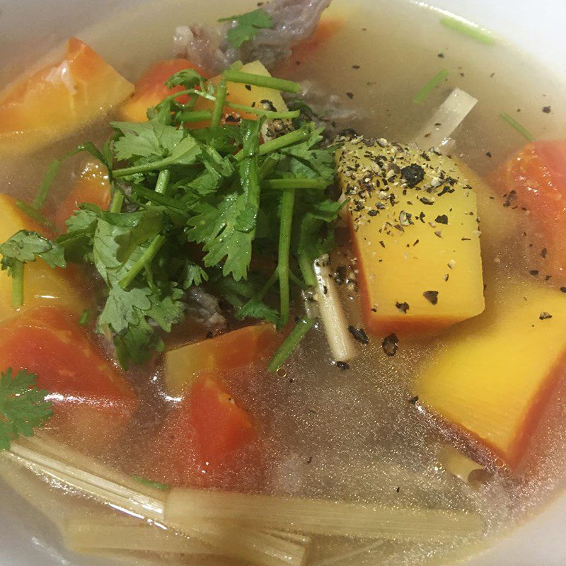 Step 4 Finished Product Beef tendon stewed with papaya