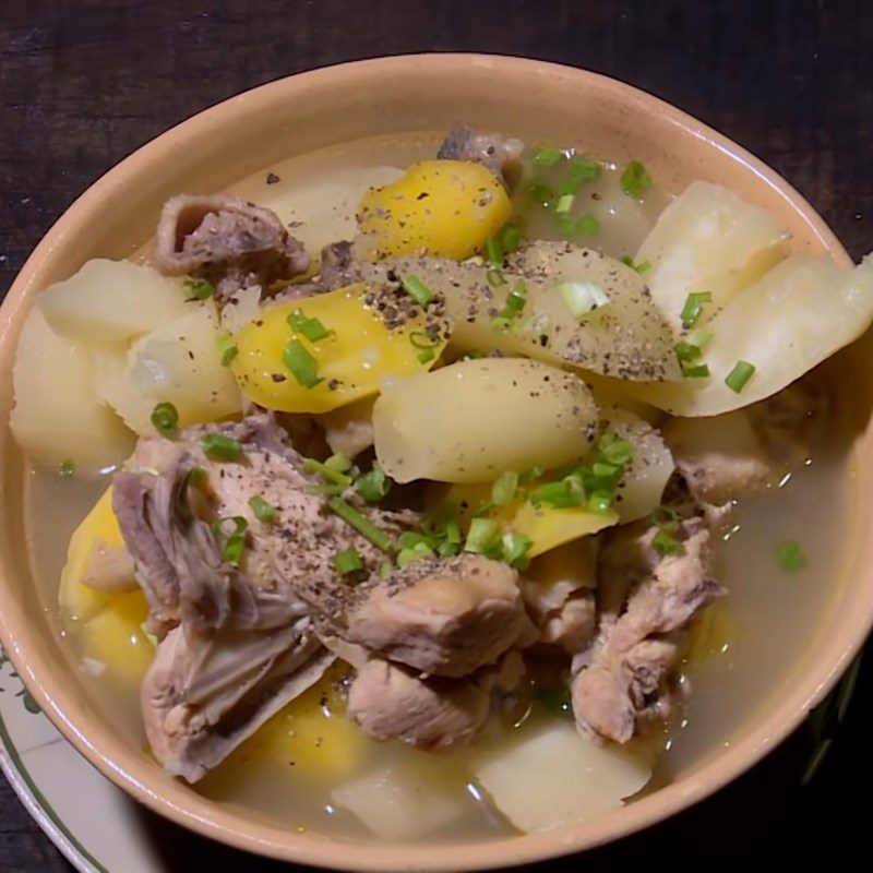 Step 5 Final product Cassava soup cooked with chicken