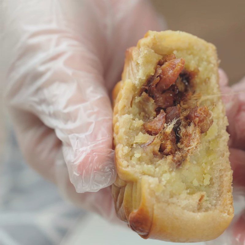 Step 7 Final product Mooncake with sticky rice and braised meat filling