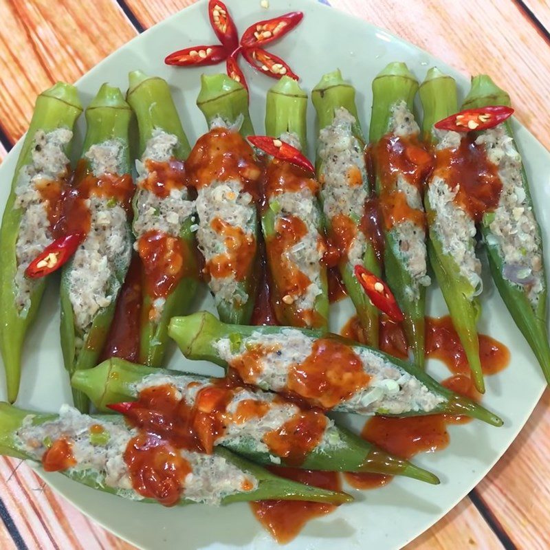 Step 5 Final product of steamed okra with meat