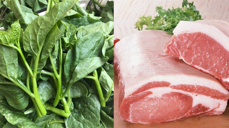 Ingredients for pork and water spinach soup