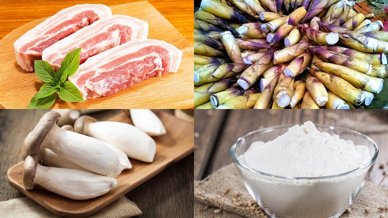 Ingredients for the dish of meat rolled with bamboo shoots