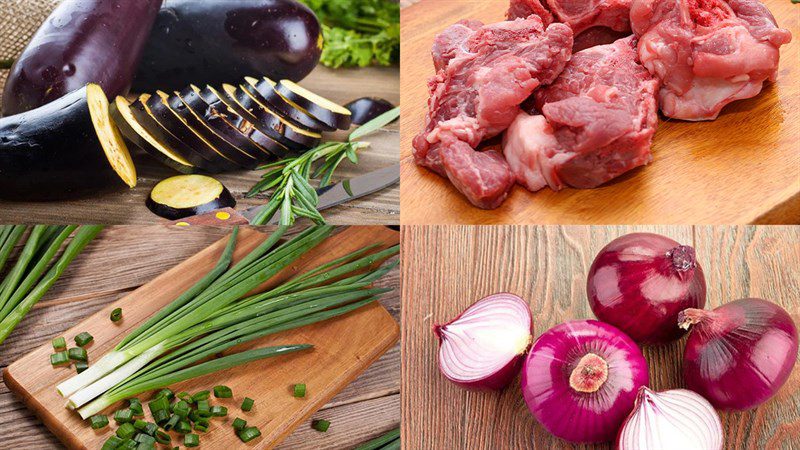 Ingredients for eggplant soup with pork bones