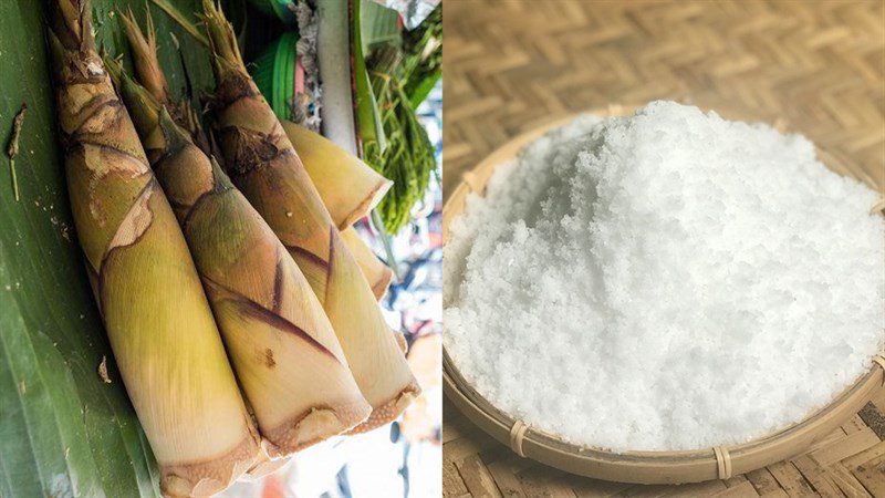 Ingredients for boiling and preserving fresh bamboo shoots in the refrigerator