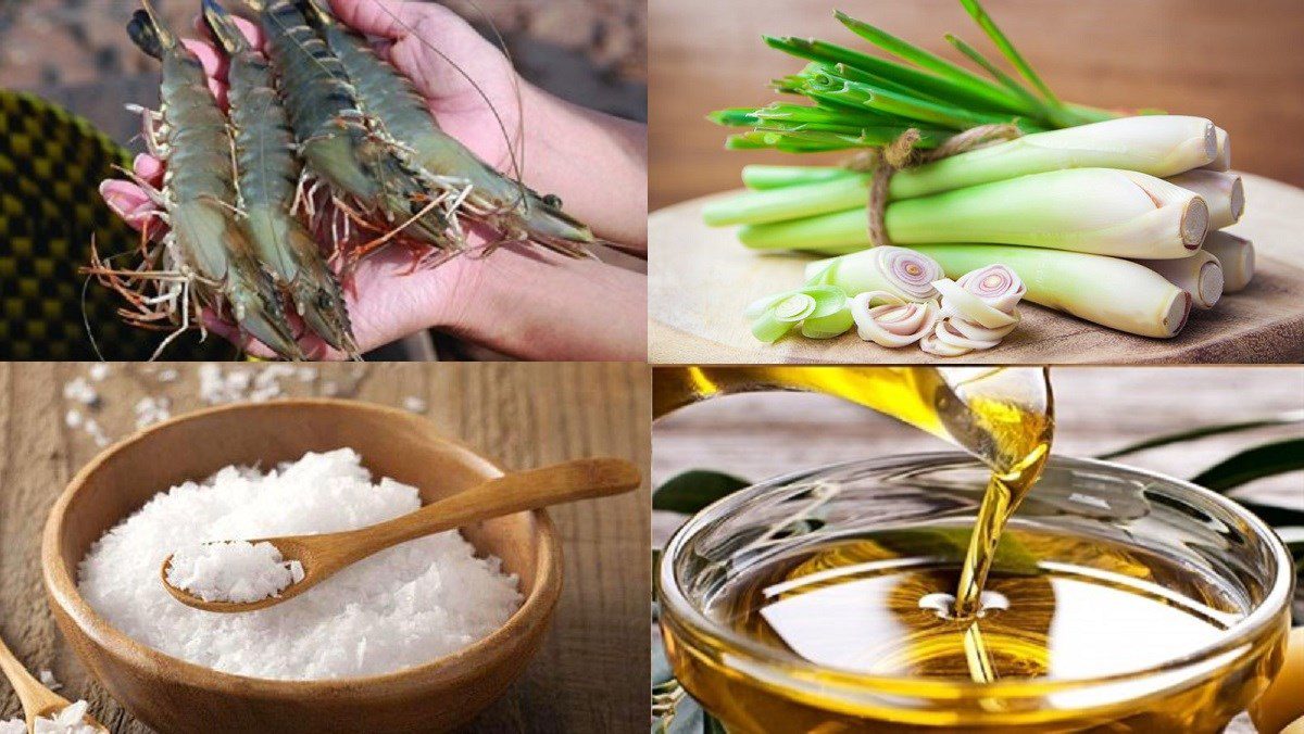 Ingredients for salted shrimp with lemongrass