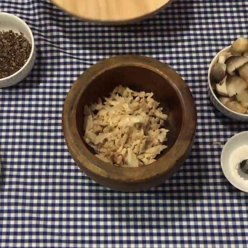 Step 2 Mix mushroom and tofu filling for vegetarian stuffed gourd soup