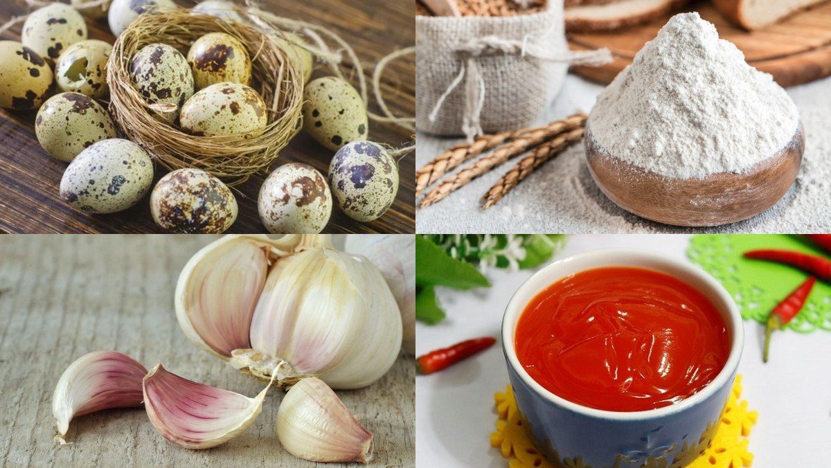 Ingredients for fried quail eggs with fish sauce