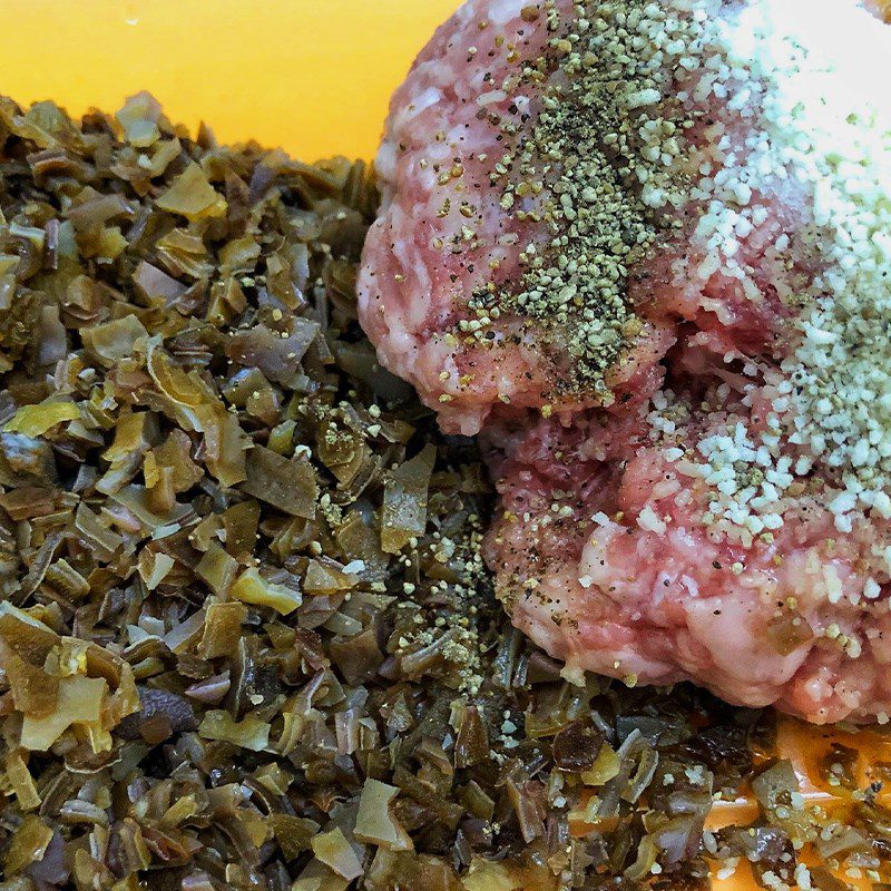 Step 2 Marinate the meat filling Sweet mustard greens meatballs