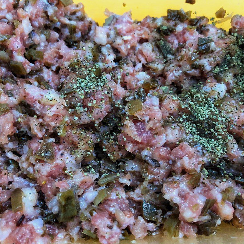 Step 2 Marinate the meat filling Sweet mustard greens meatballs