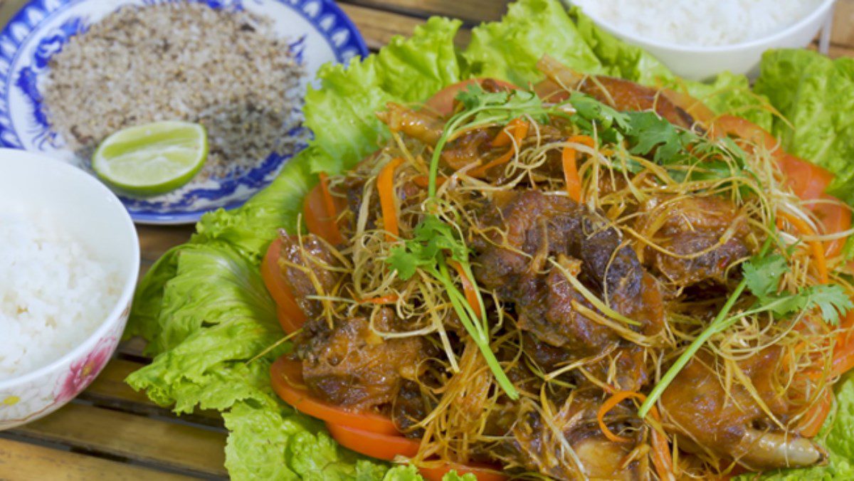 Fried duck with fish sauce, lemongrass, and chili