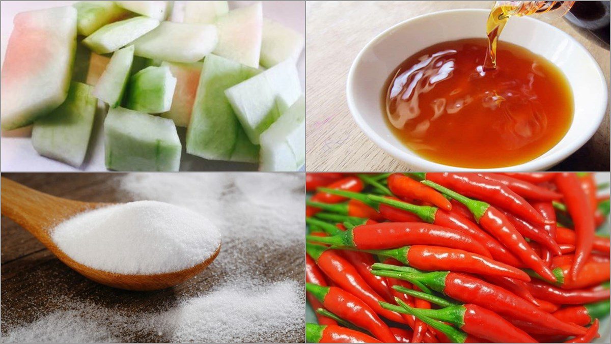 Ingredients for pickled young watermelon rind dish