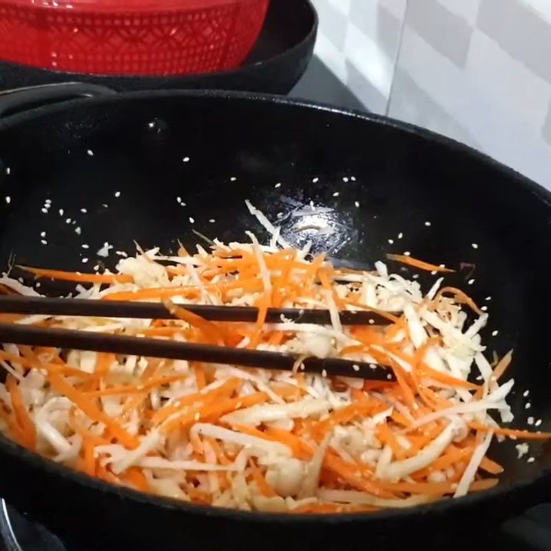 Step 3 Sauté mushrooms Vegetarian Hủ tiếu Nam Vang