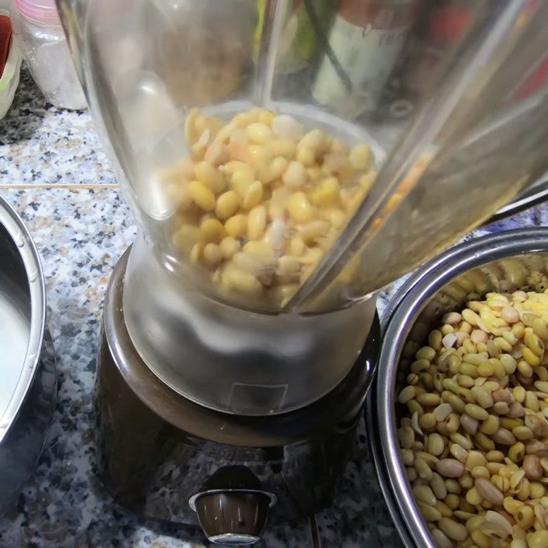 Step 2 Grind and Strain Soybeans and Peanuts Mint Soy Milk