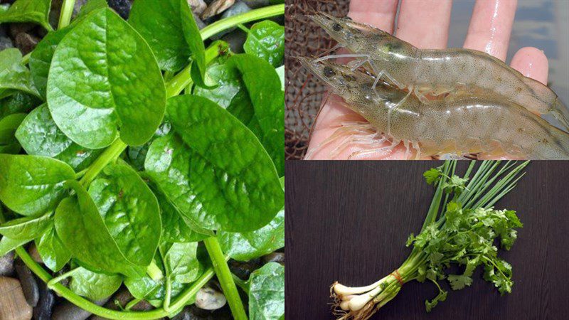 Ingredients for fresh shrimp amaranth soup