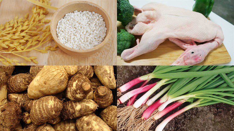 Ingredients for duck porridge with taro, duck porridge with green pumpkin